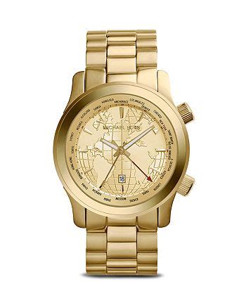 Michael Kors World Map Runway Watch, 43.5mm Jewelry